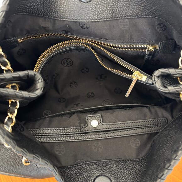 Tory Burch Marion Pebbled Leather Shoulder Bag – Black with Gold Chain Strap - Picture 4 of 11